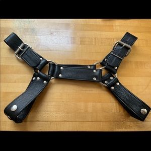 Black Leather Bulldog Harness size Medium (Men)